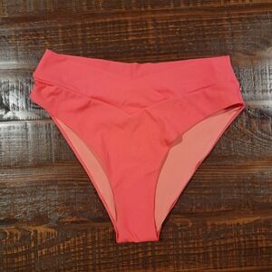 Victoria's Secret Pink Swim V Crossover High Waist Cheeky Bikini‎ Sz Large Coral